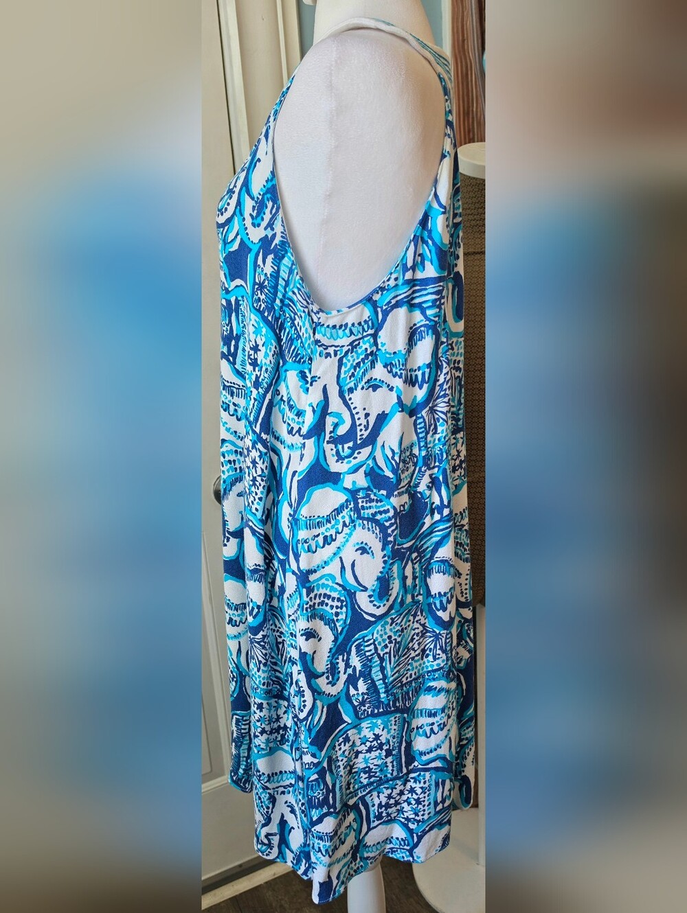Lilly Pulitzer Achelle Swing Dress Women's Blue White Keep on Trunkin Elephant P - Picture 3 of 12